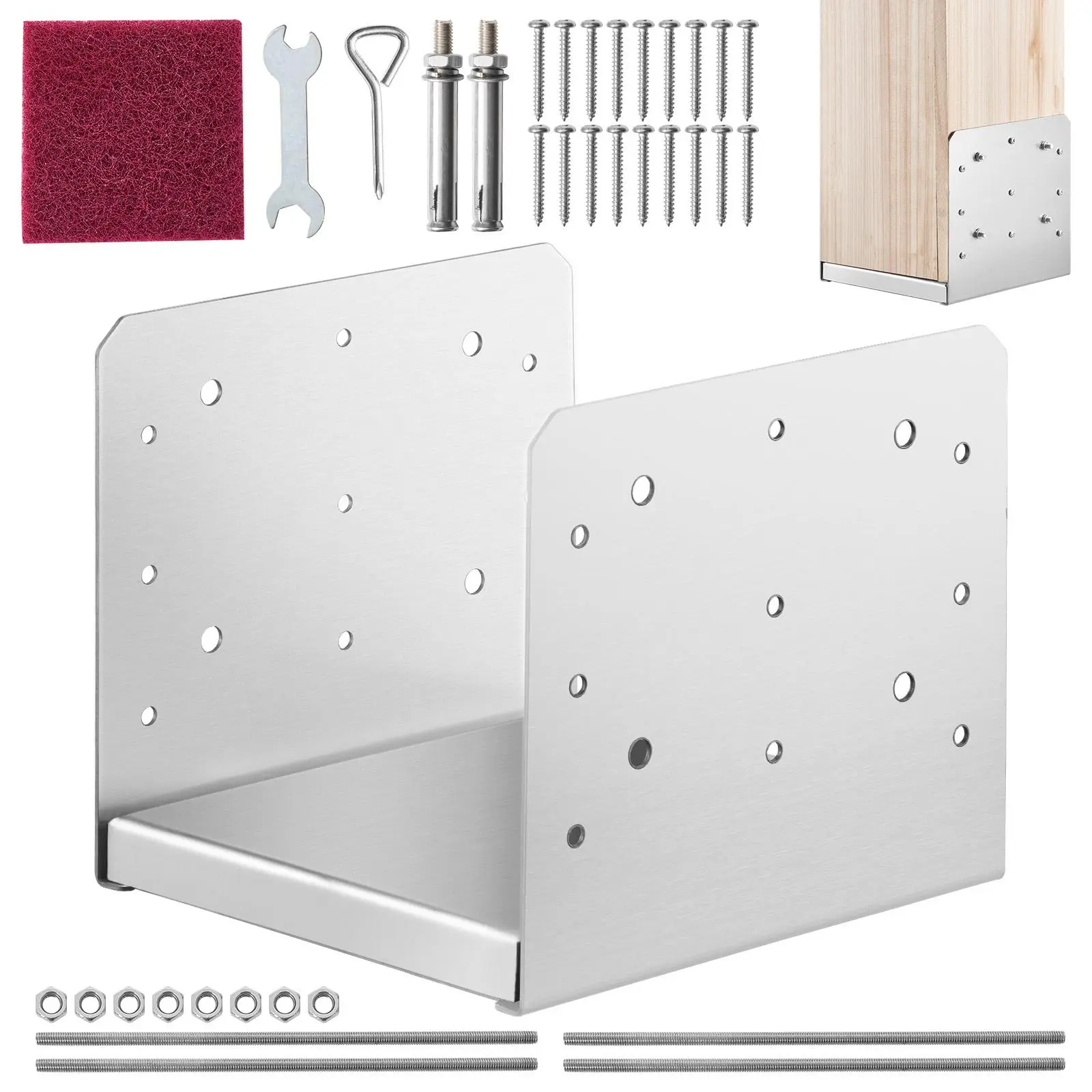 【SummerFinds】VEVOR 8"x 8" Post Base,  1Pcs Stainless Steel Adjustable Post Anchor Bracket(Internal 7.8 x 7.3"), Adjustable Post Base for Pavilion Deck Porch Handrail Railing Support Decorative Anchor Plate