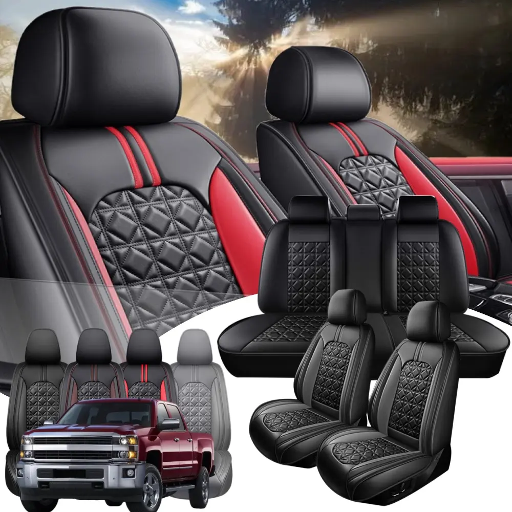 For Chevrolet Silverado GMC 1500 2500HD 3500HD 2007-2026 Pickup Truck Car 5 Seat / 2 Seat Covers Full Set Soft Premium PU Leather Vehicles Front Rear Cushion Protector Pad Mat - For Mother Father Lover Friend Christmas Valentine Gift