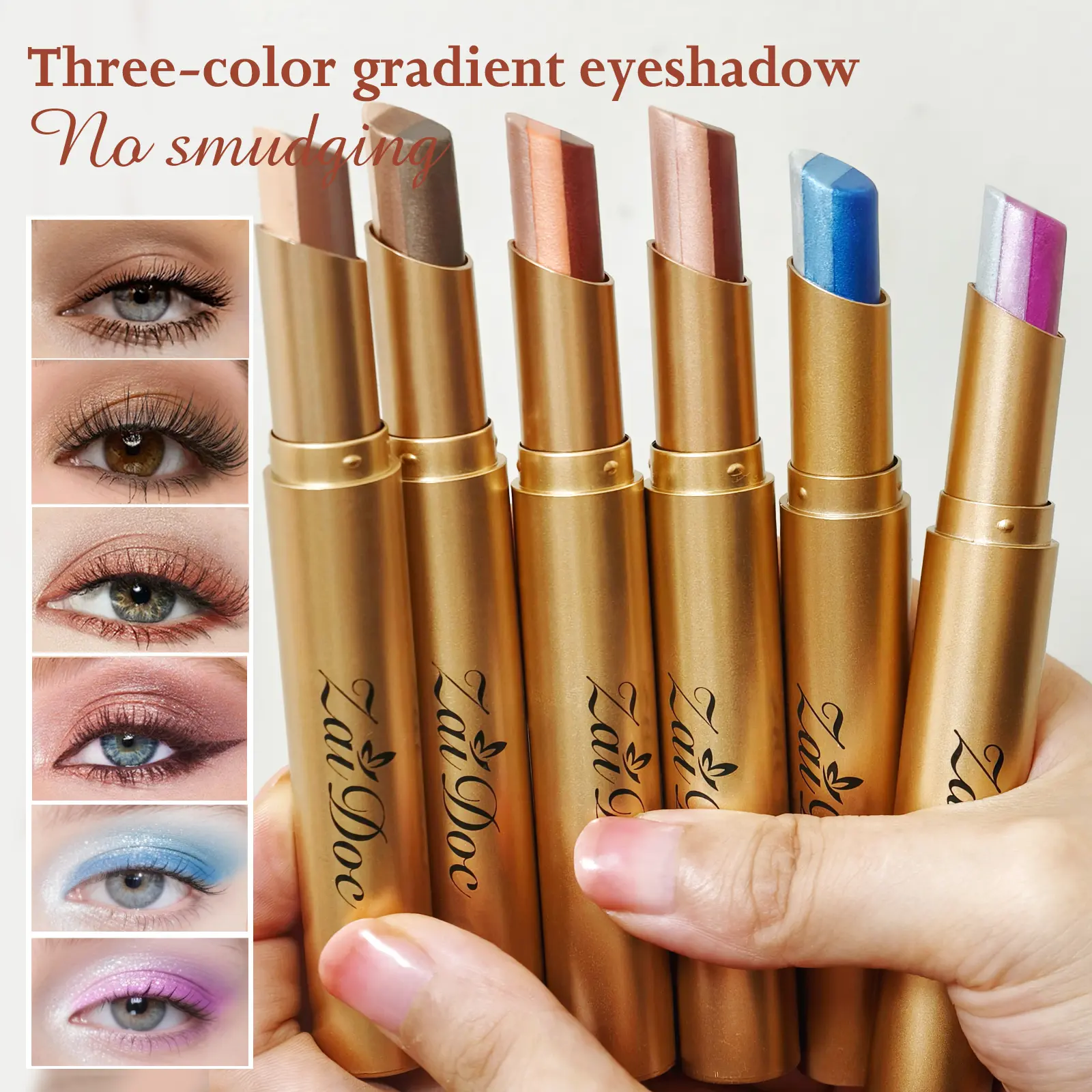 3-in-1 ZaiDoc Easy Eyeshadow Stick for Beginners,SmudgeProof in Seconds, One-Stroke Application,Creamy Shimmer Trio Eyeshadow Stick Waterproof Longwear Liquid Eyeliner Color Changing Lip Oil Trio Waterproof Shiny Diamond Eyeshadow