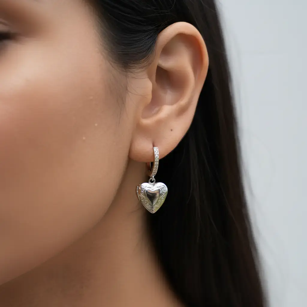 Silver Color  Heart Locket Earring