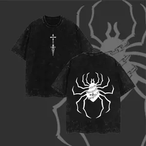Hunter x Hunter Phantom Troupe Spider Streetwear Tee – Vintage Washed Graphic T-Shirt Featuring the Infamous Spider Emblem – Soft Cotton Unisex Top for Anime Fans – Perfect for Casual Wear