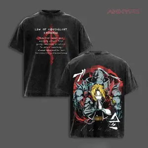 Elric Brothers Vintage Washed Oversized T-Shirt & Hoodie – Fullmetal Alchemist Anime Graphic Featuring Lost Bodies and Unbroken Souls, Heavy Cotton Unisex Comfort