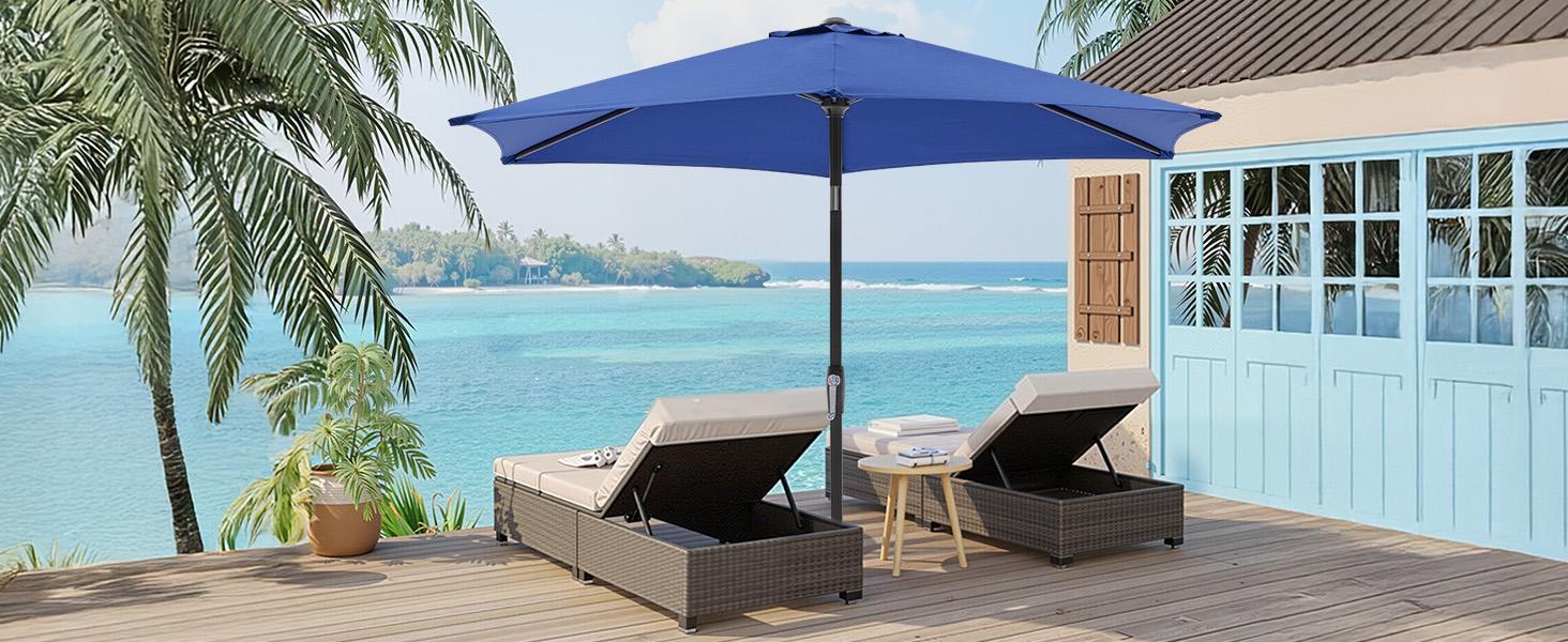 7.5ft Patio Umbrella with Tilt and Crank Button & 8 Sturdy Ribs Waterproof, Patio Table Umbrella Perfect for Poolside, Terrace, Beach and Outdoor Restaurant 7.5ft Patio Umbrella with Tilt and Crank Button & 8 Sturdy Ribs Waterproof, Patio Table Umbrella Perfect for Poolside, Terrace, Beach and Outdoor Restaurant