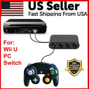 GameCube Controller Adapter 4 Port for Nintendo Switch Wii U & PC USB NEW TURBO with Built-in Vibration Feedback Easy Switch Modes Supports Pokken Tournament & Super Smash Brothers