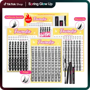 Fowendia Manga Lashes Cluster Lashes C D Curl DIY Extension Kit and California Sunset Wanna Be Freya Lash Clusters Fall Deals For You Campaign 8-18mm with Bond, Seal and Remover - Ultra-Thin Transparent Bands, Lash Magic Anime dealsforyoudays