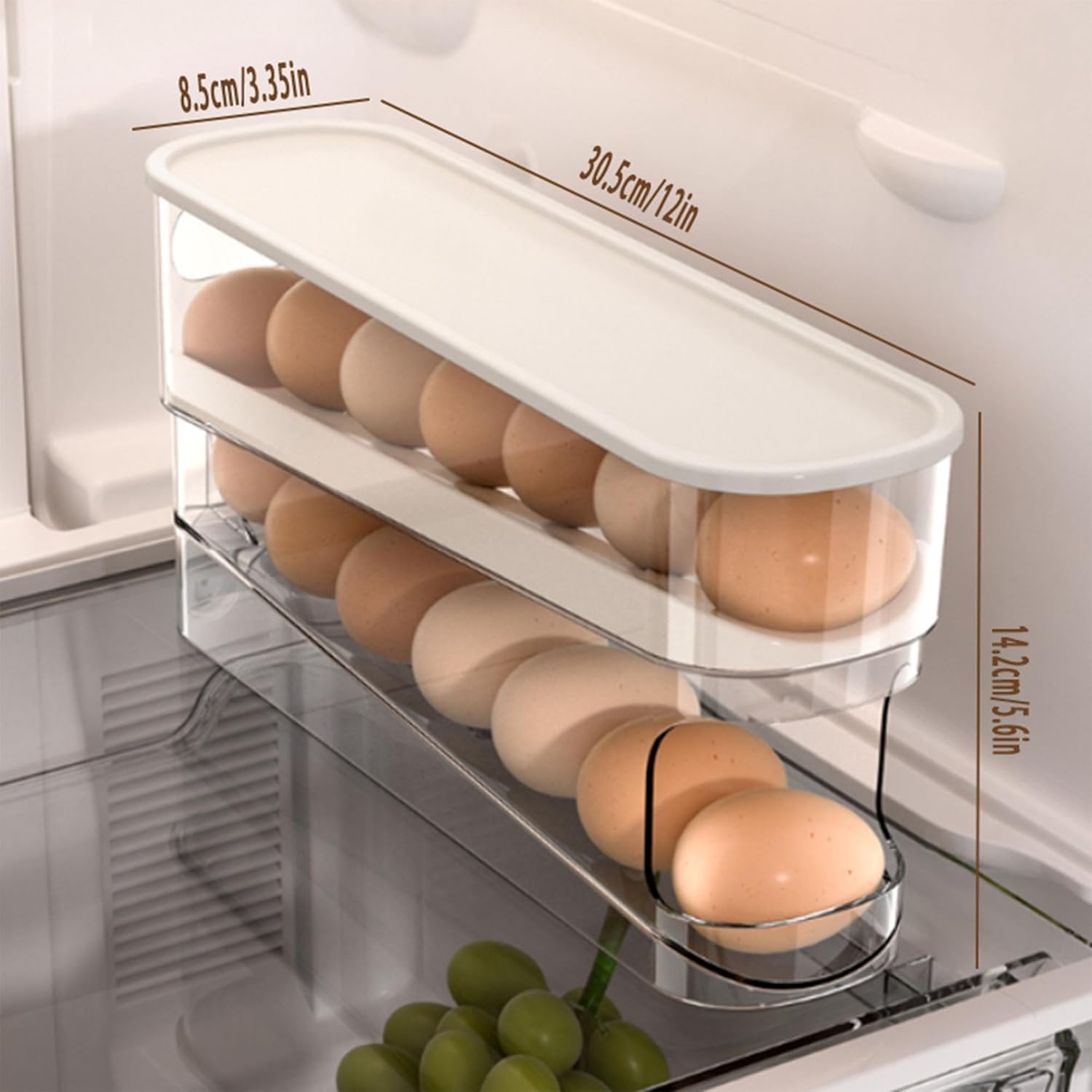 Egg Organizer，Rolling Egg Storage Box Kitchen Multi-Layer Stackable Fridge Organizer Creative Slanted Refrigerator Accessories Side Door Dedicated Automatic Replacement Egg Tray Freshness Box,Mother's Day gift
