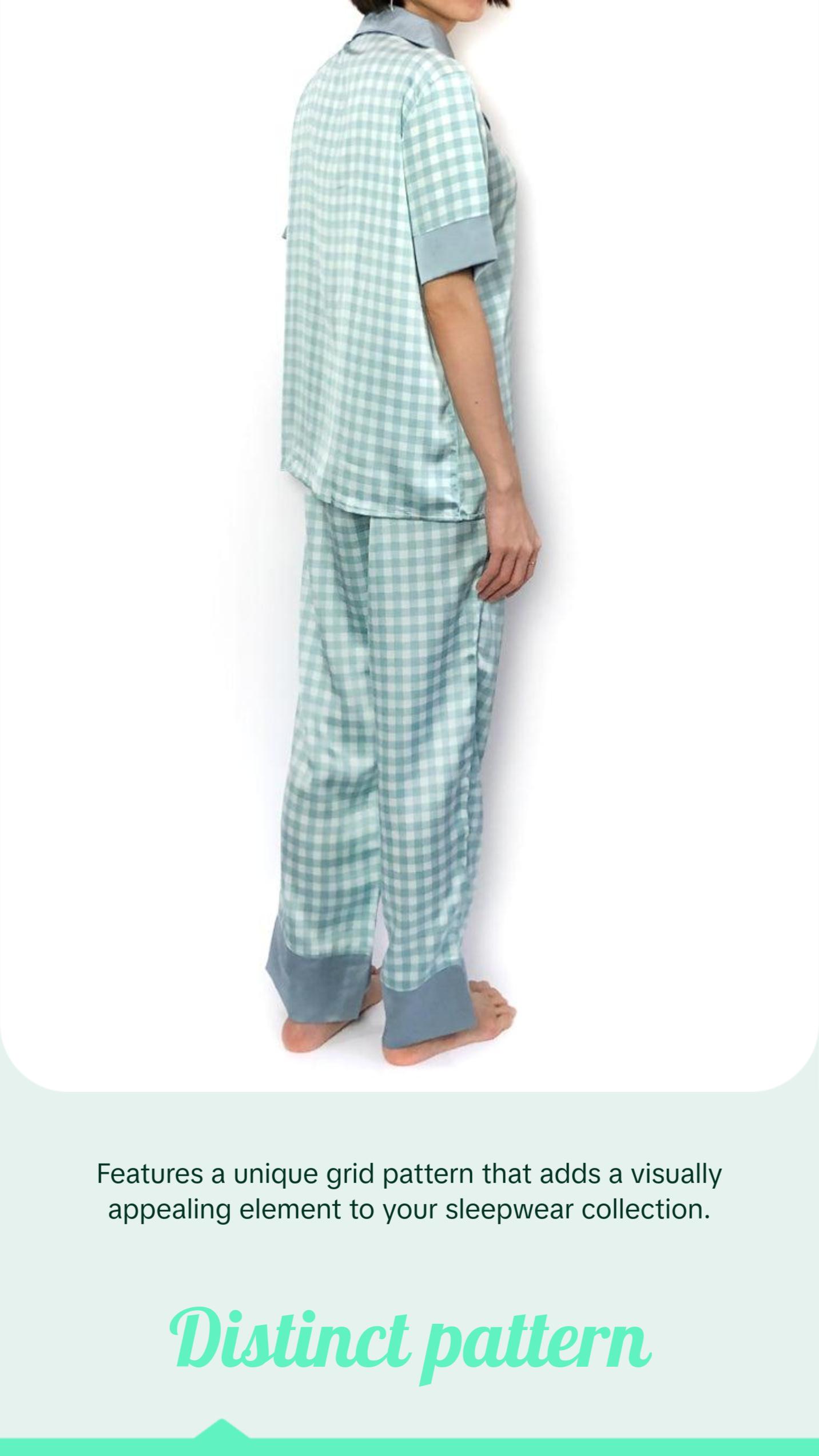 Blue Peter Pan Collar Grid Pajama Set