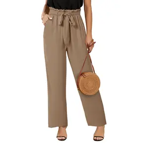 Cicy Bell Women‘s High Waisted Palazzo Pants with Pockets, Loose Fit, Bow Tie Knot Front, Solid Color, Casual Womenswear
