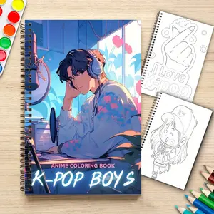 1 K-Pop Boy Anime Coloring Book | Spiral bound, includes illustrations of music producers and coloring pages, perfect for K-Pop fans and art lovers, ideal for K-Pop fan events and everyday creative activities.