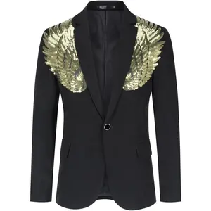 Men's Slim Wedding Sequin Wing Stage Clothes Premium Suit Jacket Fit Casual Blazer Coat Groom