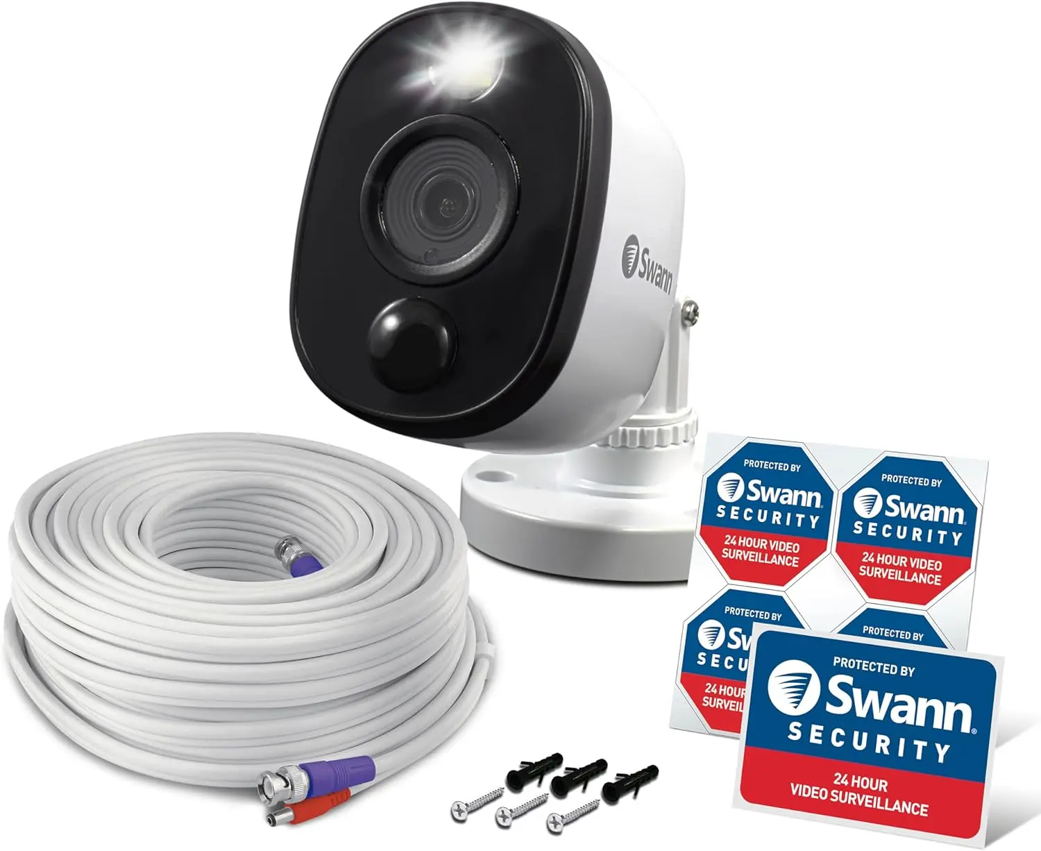 Swann Wired CCTV Home Security DVR Bullet Camera - 1080p Full HD, Indoor/Outdoor Waterproof Protection, Sensor Spotlight, Dusk-to-Dawn Color Night Vision, Heat Sense & Motion Detection Surveillance System, Home Security Camera