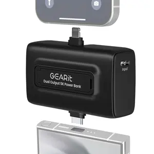 GEARit 5000 mAh Mini Power Bank with Built-in USB-C & Lightning Connectors