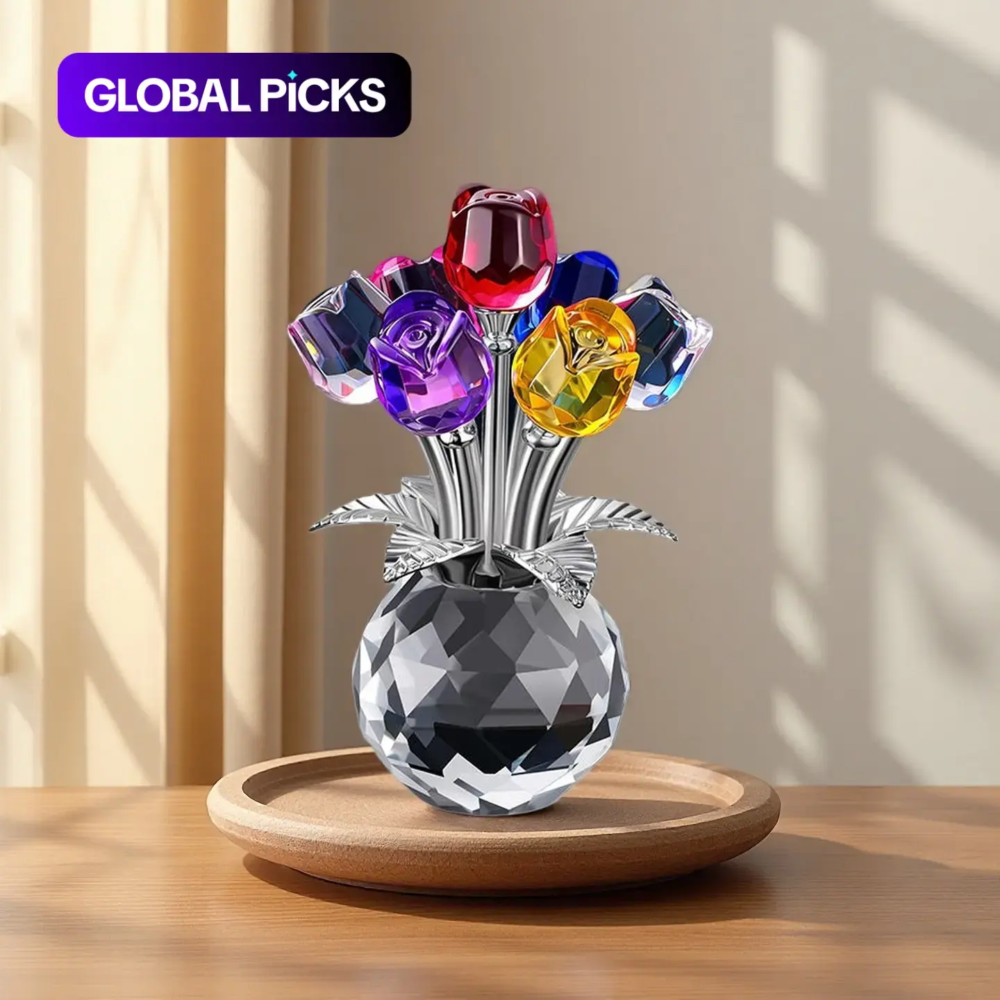 Artificial Crystal Glass Rose Bouquet, Colorful Artificial Flowers with Gem Accents, Eternal Roses, Perfect Anniversary Gift or Home Decoration #GLOBAL PICKS