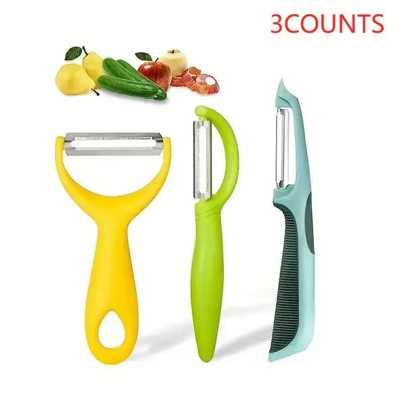 Stainless Steel Peeler Set, 3 Counts/set Multifunctional I & Y Shape Peeler for Fruits, Vegetables, Potato Peeler, Vegetable Cutter, Vegetable Cutting Slicer, Vegetable Peelers For Kitchen, Kitchen & Gadgets, Kitchenware