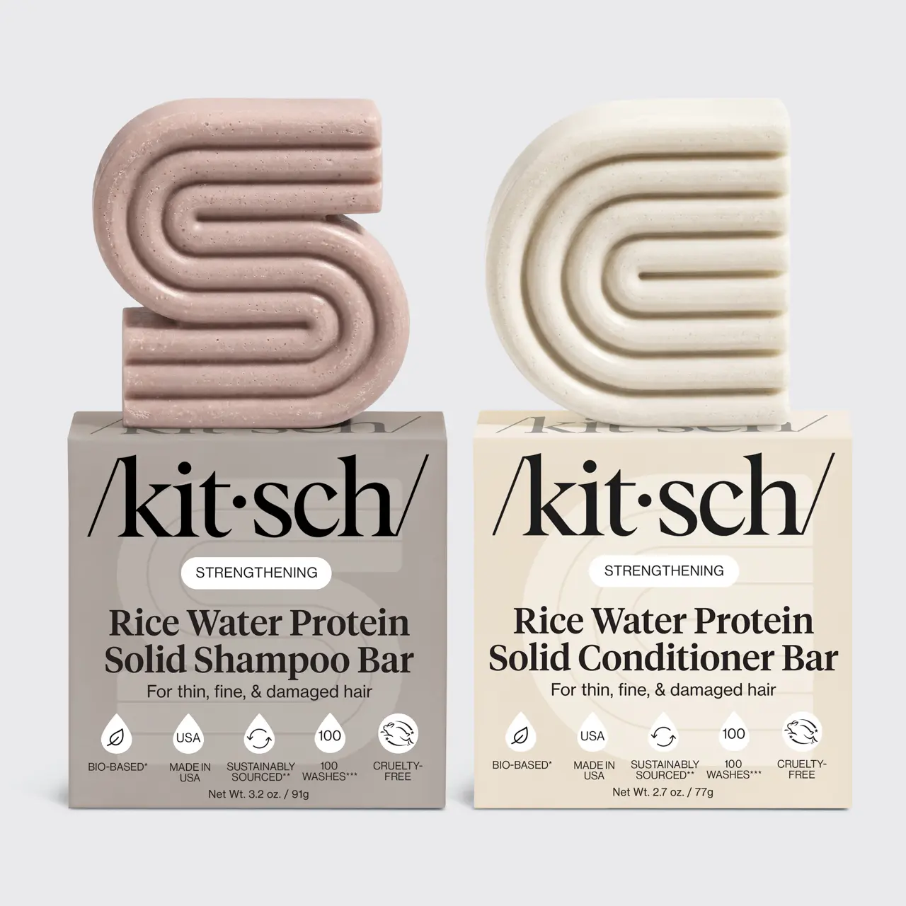 Kitsch Shampoo & Conditioner Bar Set – Solid Hair Care Bars for Strength, Nourishment – Sulfate & Paraben-Free, Made in USA – 2pcs
