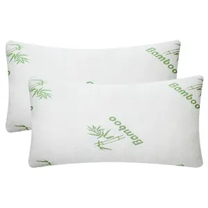 2 Pcs Bamboo Memory Foam Bed Pillow Hypoallergenic Shredded Pillow for Head Neck Support Washable Cover