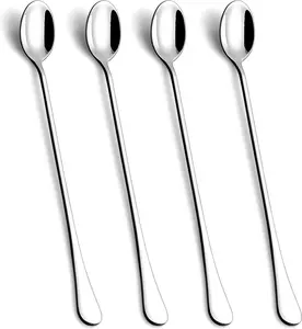 9.5-Inch Long Handle Iced Tea Spoon, Coffee Spoons, Ice Cream Spoons, Stainless Steel Cocktail Stirring Spoons, Set of 4