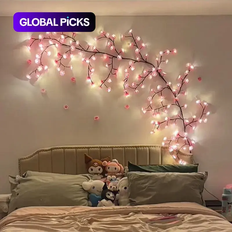 Cherry Blossom Tree Branch Design Fancy LED String Light, USB Powered DIY Holiday Vine Light, Decorative Atmosphere Lighting for Bedroom, Wedding Party, Halloween, Christmas, Charming Atmosphere, Cherry Blossom Theme, Bedroom Led Lights #GLOBAL PICKS