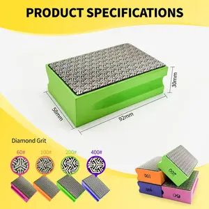 Most Popular Diamond Hand Polishing Pads,Diamond Sanding Pads with Foam Backing 200 Grit 400Grit,Sanding Block for Glass Wood Ceramic Marble Metal Tile Tools.