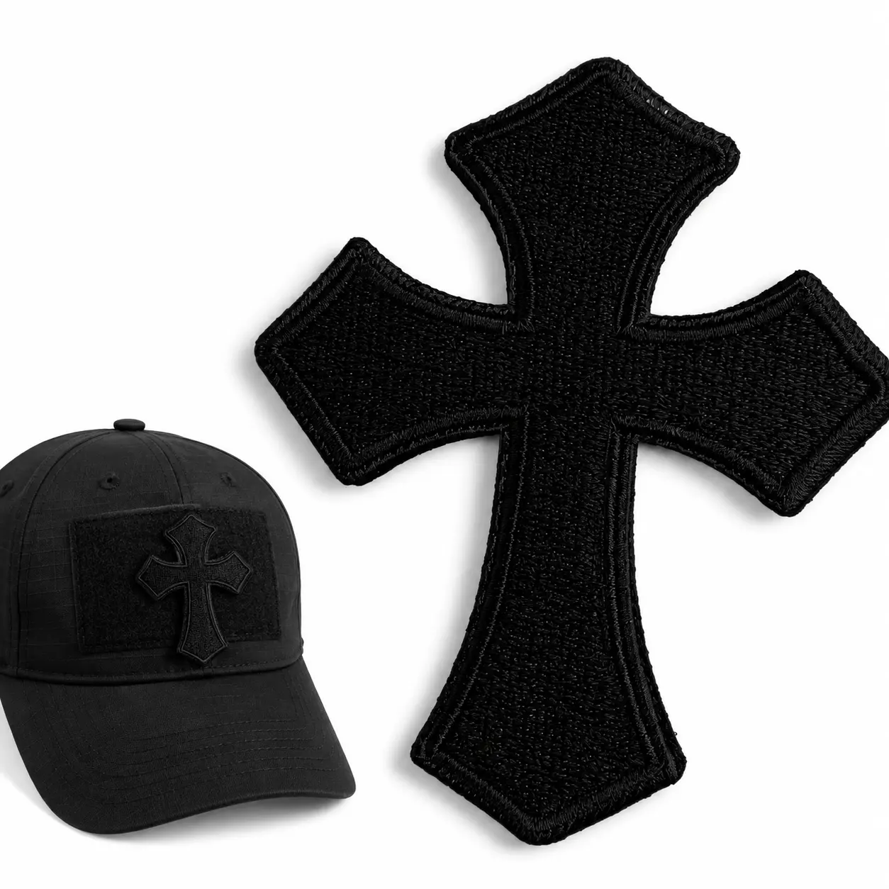 Black Cross Embroidered Patch with Hook and Loop Backing, Gothic Morale Patch, No Sew Backpack Patch for Jackets Vests Hats Bags and Clothing
