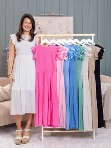 Zenana Woven Smocked Ruffle Sleeve Midi Dress | S-L