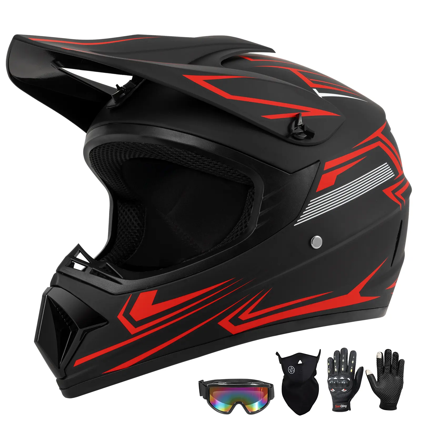 Spark Youth Adult Motocross Helmet - DOT Approved | Off-Road ATV Dirt Bike BMX Full Face Helmet w/ Goggles, Gloves & Mask