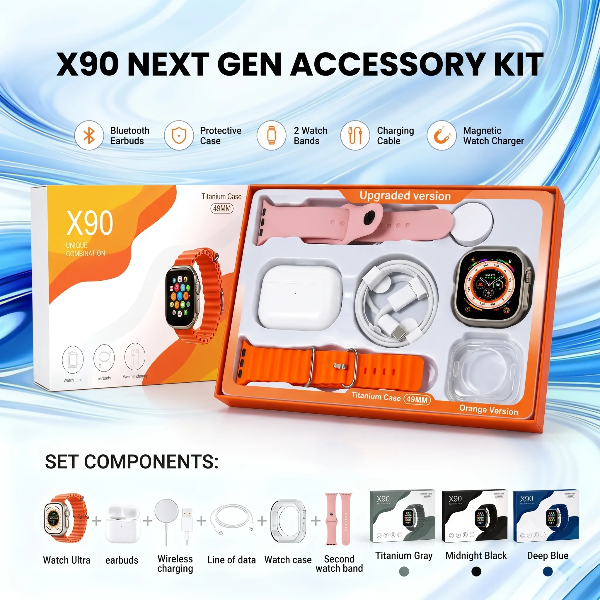 Smartwatch & Bluetooth Earbuds Combo Kit, Type-C Cable, Audio Support – Compact All-in-One Bundle for Sports & Daily Wear, Gift for Men Women Teens, Compatible with iPhone Android