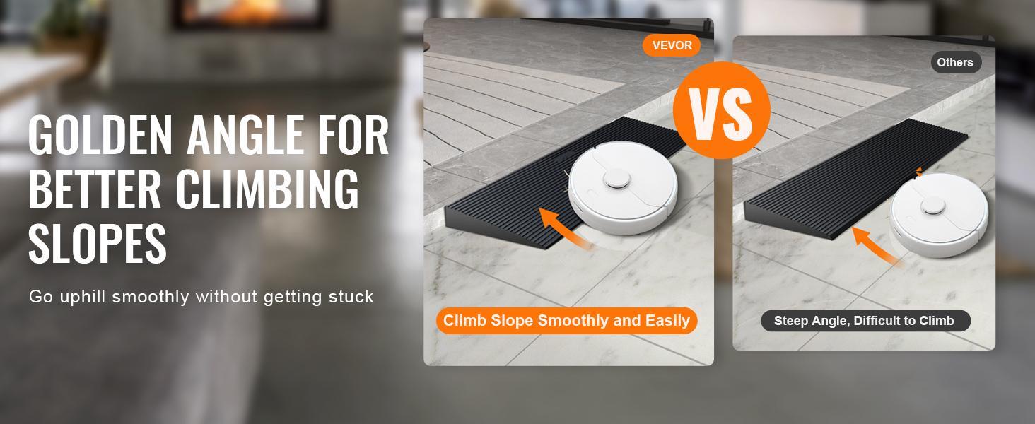 VEVOR 1.2" Rise Cuttable Threshold Ramp for Sweeping Robot, 35.4" Wide Natural Rubber Wheelchair Ramp, Non-Slip Solid Rubber Ramp with Double-Sided Tape for Doorways, Driveways, Bathroom, Smooth Tile