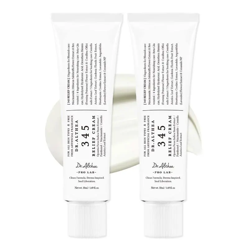 2pcs Dr.Althea 345 Relief Cream - Daily Face Care Moisturizer, Blemish Relief, Soothing Recovery & Moisture, Prop 65 Safe Korean Vegan Skincare for All Skin Types, 1.69oz Christmas Gift, Dr Althea 345 Cream, 345 Dr Althea Cream