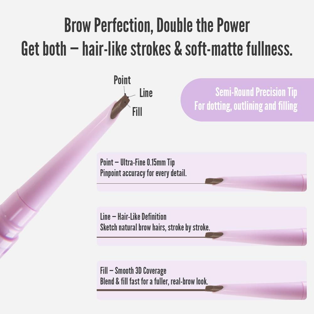 SUREZIA Feather Edge Brow Pencil 3-in-1 Kit (Pencil + Refill + Sanding Sponge) Dual-Effect Tip for Two Looks Stays Sharp