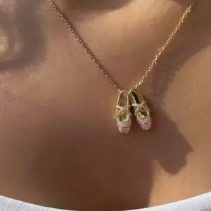 A Pink Ballet Shoe Design PendantNecklace, a Friendship-themed Collarbone Chain Jewelry Gift for a GoodFriend