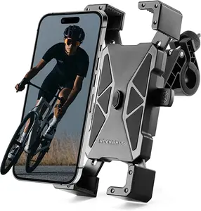ROCKBROS Bike Phone Holder for iPhone 16, 15 Pro Max/Plus, S9, S10, 4.7" to 7" Smartphones, Black, Superior Shock Absorption, TPU Silicone Cushioning, One-Second Locking, Universal Compatibility