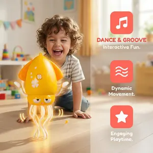 Dancing Electric Octopus, Automatic Jumping Squid – Funny Prank Toy, LED Electronic Dancing Octopus Toy in Pink, Yellow, Green – Fun Indoor Entertainment Gift with Marine Life Theme, Includes Fishing Rod, Perfect for Daily Play/Birthday robotop travel