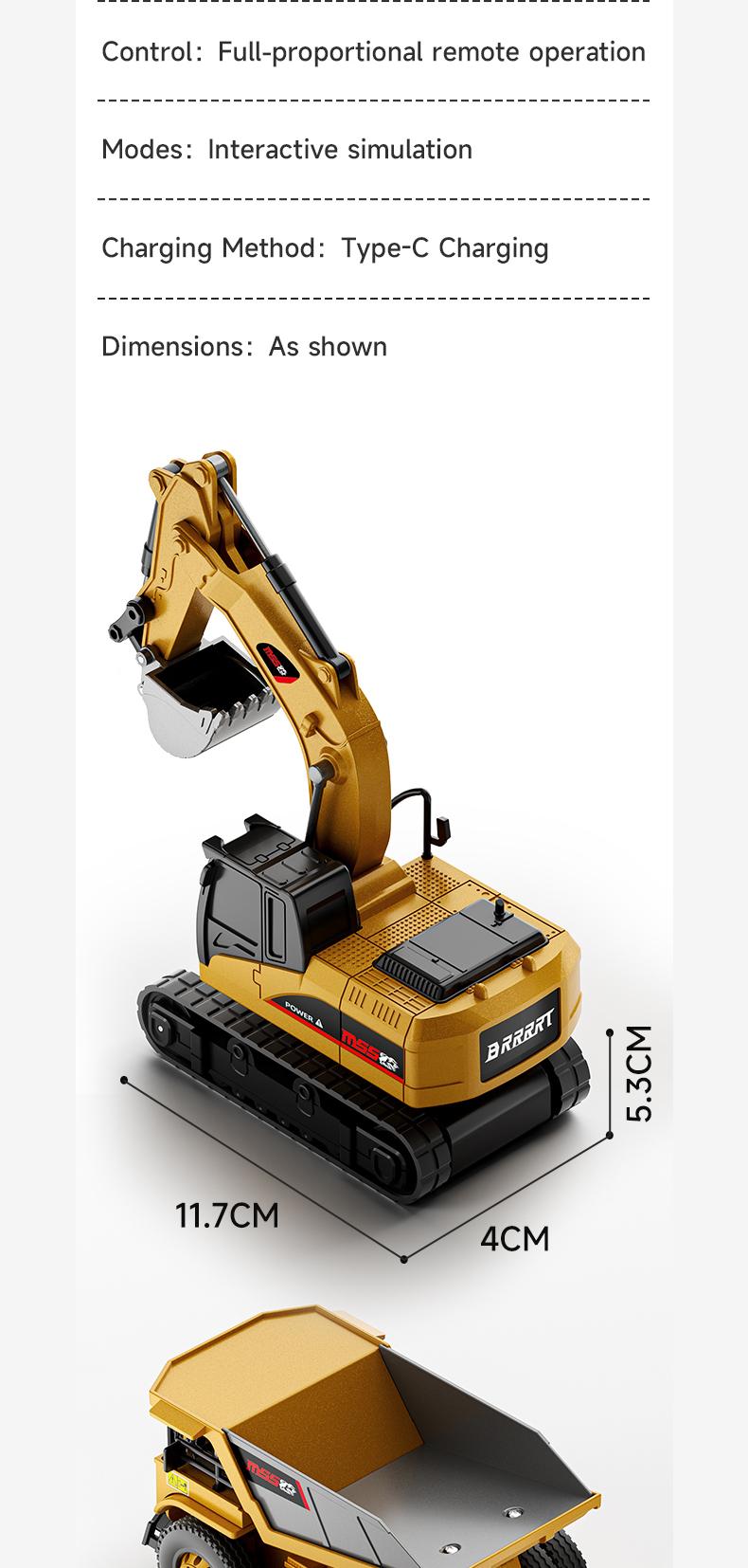 BRRRRT 1/64 Mini Remote Control Excavator and Dump Mini Forklift ToyTruck Full Proportion Toy Set with Lights and Sounds for Adults Kids Boys and Girls RC Construction Vehicles