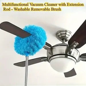 1pc Multifunctional Ceiling Fan Dust Collector, Detachable Vacuum Cleaner with Extension Pole with Retractable Gundam & Slide Lock - Detachable Brush Head, Feather Duster Attachment, Machine Washable - Suitable for RV, Home, Household Cleaning Tool