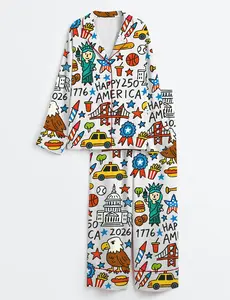 Women’s Happy 250 America Long Sleeve Silky Satin Pajama Set