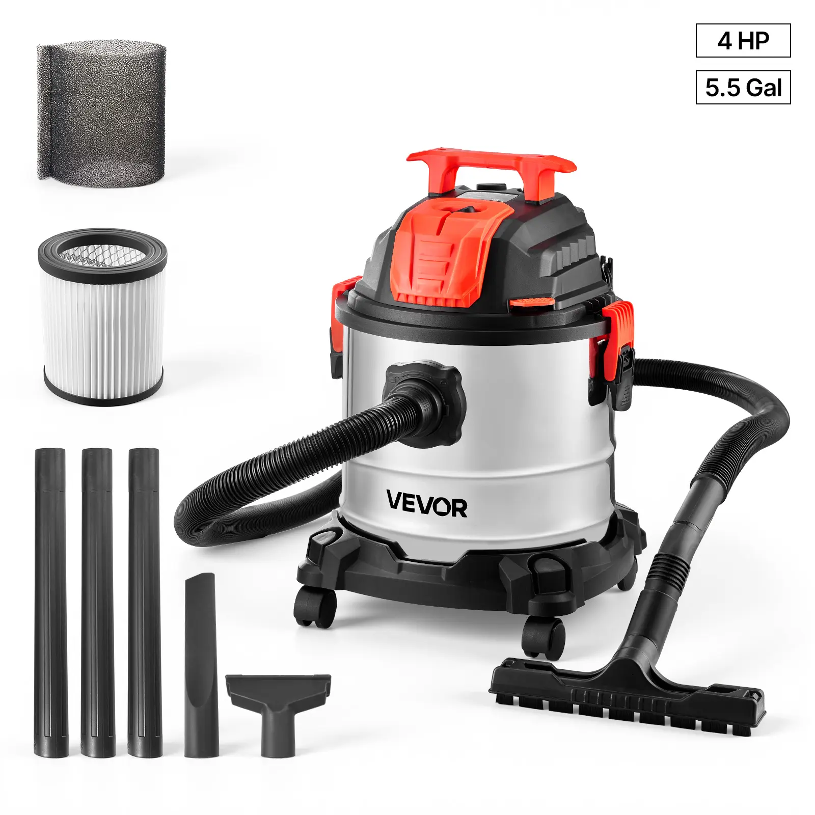 【summerfinds】VEVOR Shop Vac, 5.8 Gallon Wet Dry Shop Vacuum, 4 Peak HP with One-Button Self-Cleaning, Dual-Filter, 900W Input Power, 1.25in x 7ft Hose, 9.8ft Cord, Metal Tank for Jobsite, Workshop, Garage, Home,dorm essentials,home essentials