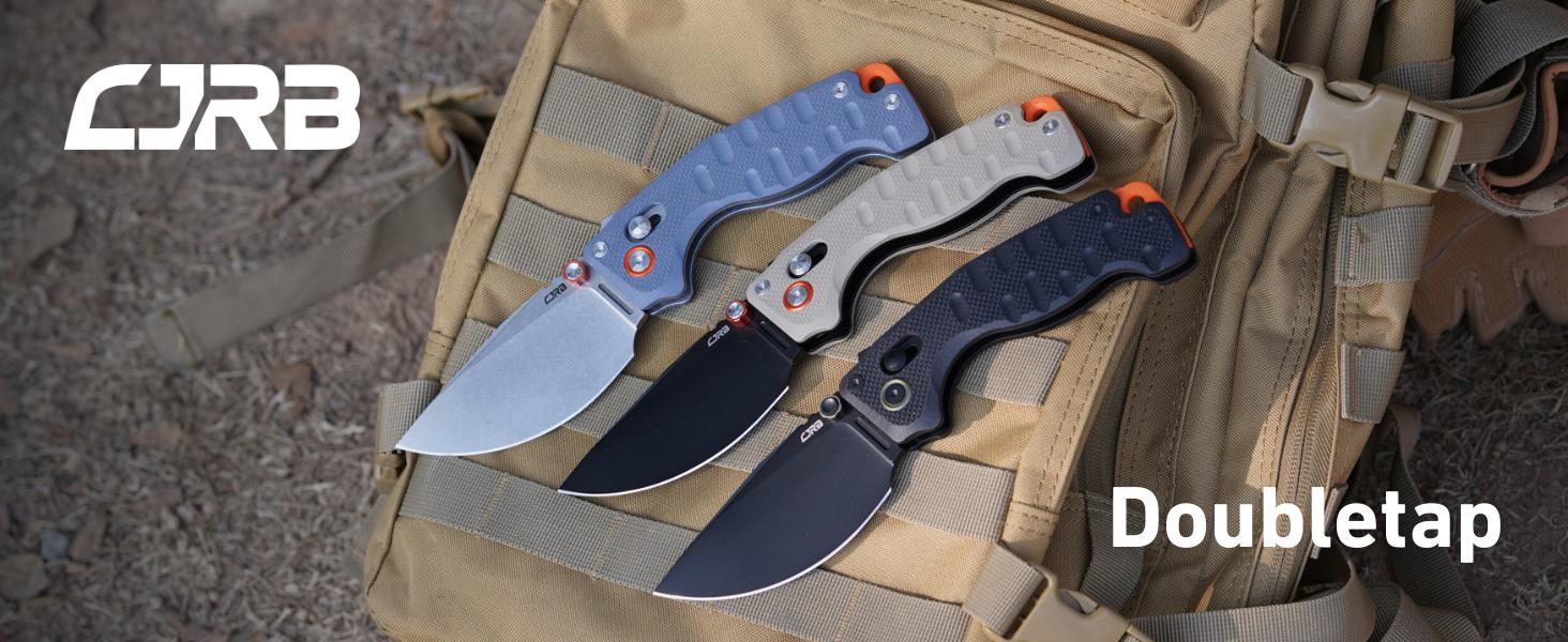 CJRB Doubletap Thumb Stud & Recoil Lock V2 Tatical Knife Blue G10 Handle(3.86'' D2 Stone Wash Blade)