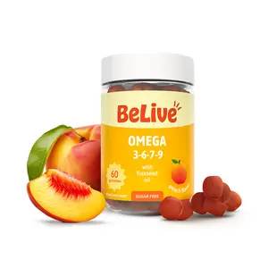 BeLive Organic Omega 3 Gummies with Omegas 6, 7, 9, DHA & EPA from Flaxseed Oil and Sea Buckthorn Fruit Oil - Sugar-Free, Supports Brain, Heart, Eye & Immune System, Supplements for Kids & Adults (60 CT)