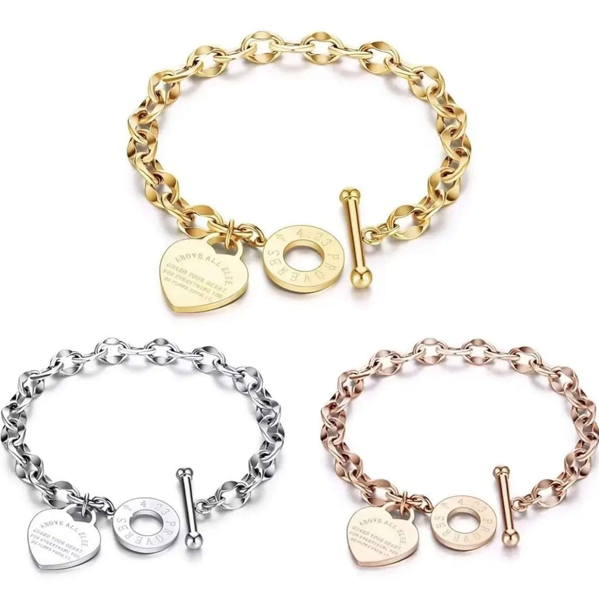 Titanium Steel Women's Bracelet OT Clasp Love Stainless Steel Heart Shape Simple Fashion Bracelet