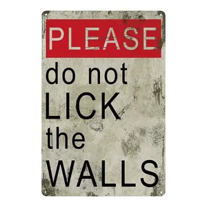 Retro Vintage Metal Tin Sign - Whimsical "Don't Lick Walls" Industrial Rustic Wall Art, 12"x8" (30x20cm) Home Decor Plaque for Home, Gym, TV Area, Ideal Gift