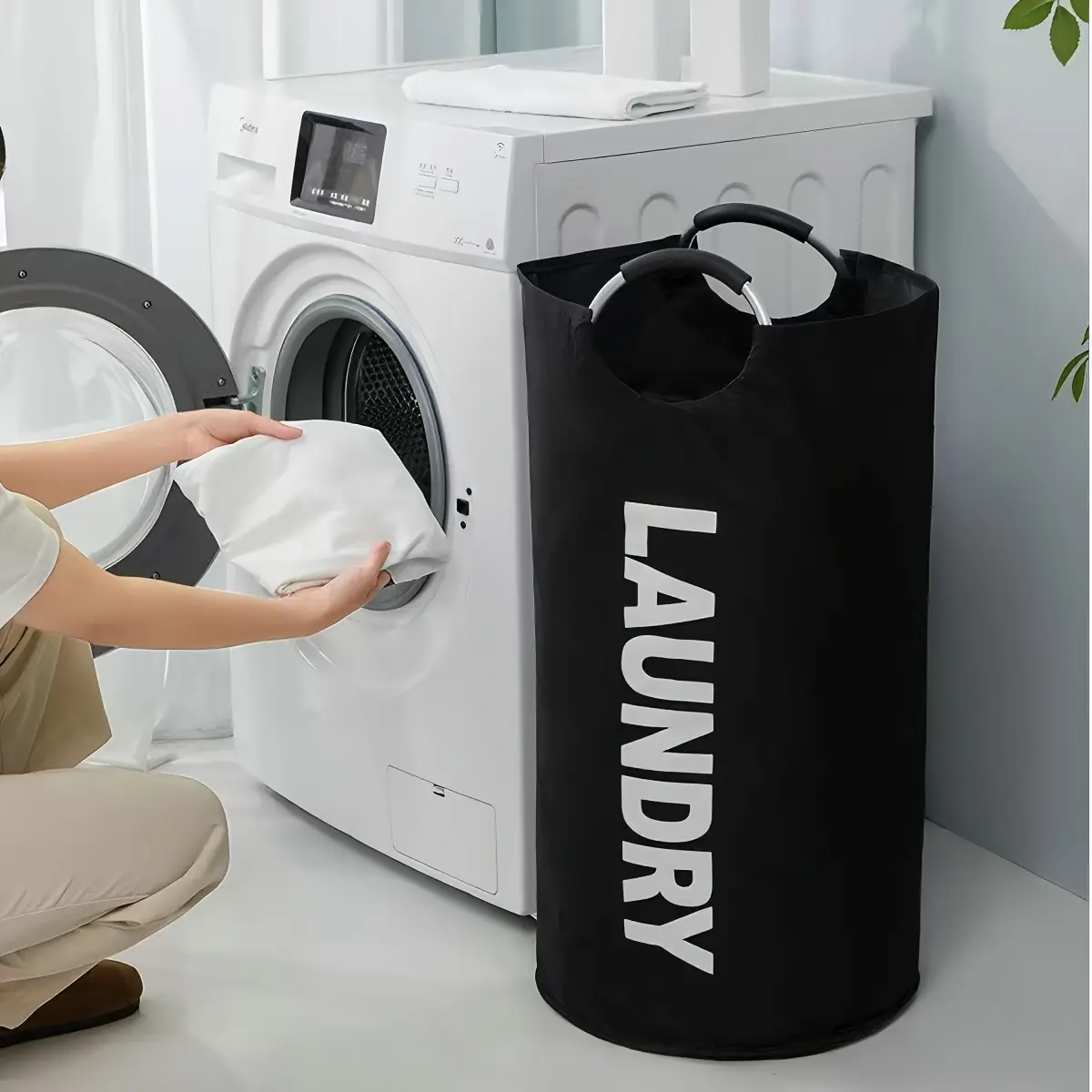 Laundry Basket with Aluminum Handles Waterproof Collapsible Laundry Hamper Foldable Clothes Storage Bin for Dirty Clothes Dorm Room Bedroom Bathroom Household
