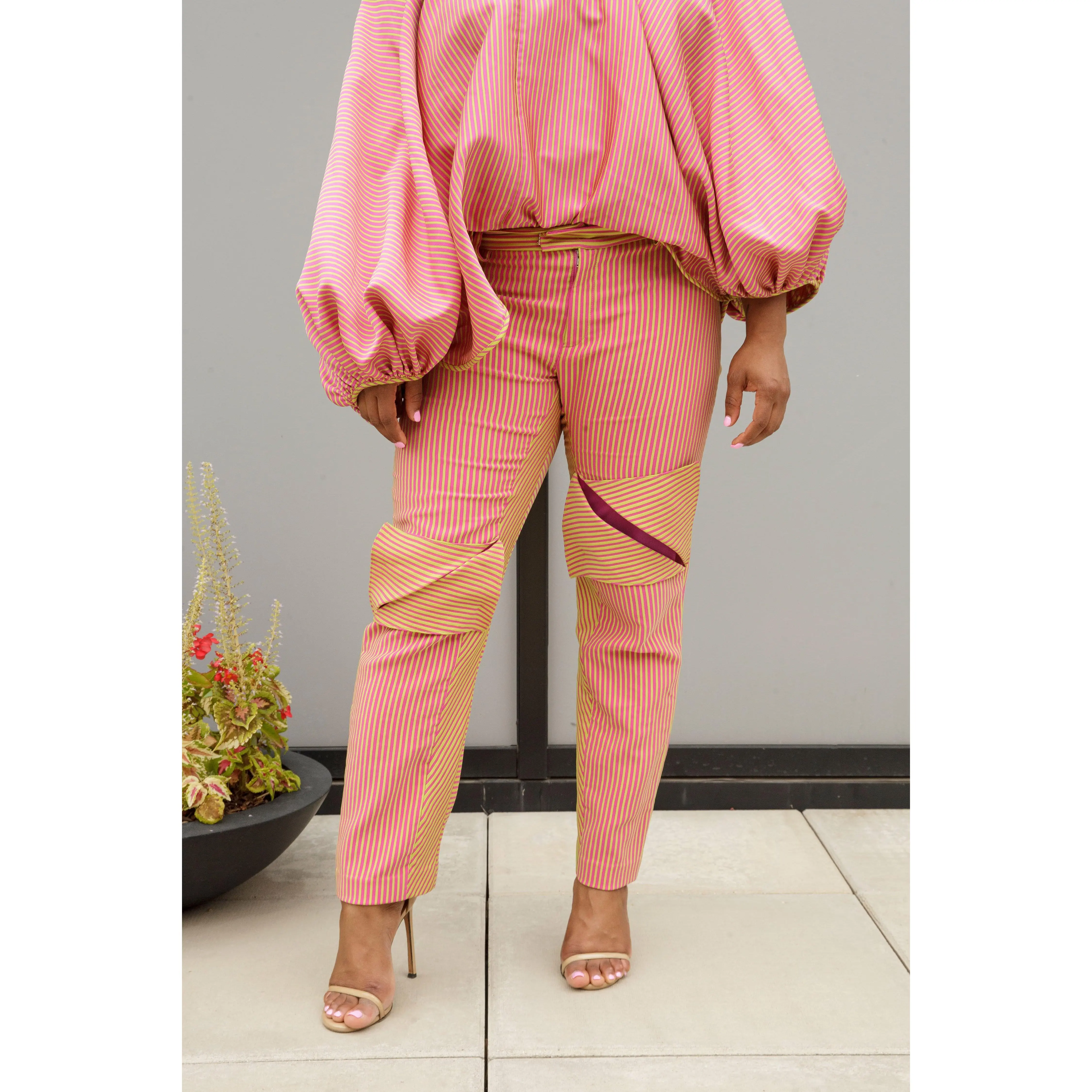 (Size 16-26) Pink and Green Striped Dance Pants