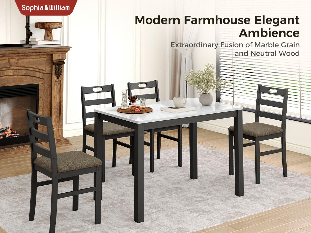 【Sophia & William】5 Piece Dining Table Set for 4, Faux Marble or Solid Rubberwood Tabletop, Cushioned Option Available, Kitchen Dining Table for Small Spaces, Apartment, Easy Clean, Durable, Farmhouse Style 【Sophia & William】5 Piece Dining Table Set for 4, Faux Marble or Solid Rubberwood Tabletop, Cushioned Option Available, Kitchen Dining Table for Small Spaces, Apartment, Easy Clean, Durable, Farmhouse Style