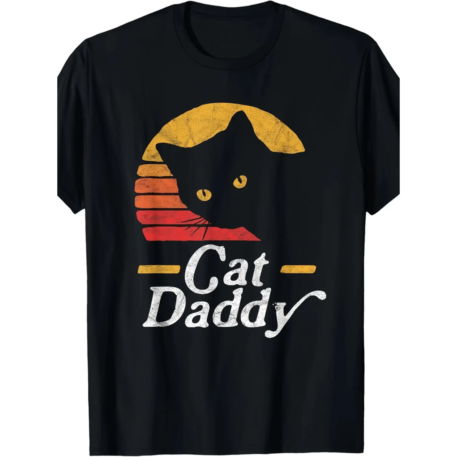 Men's Cat Daddy Graphic T-Shirt, Vintage 80s Distressed Style, Casual Round Neck Shortsleeve Streetwear Top, Funny Gift Idea, Tshirt, Menswear