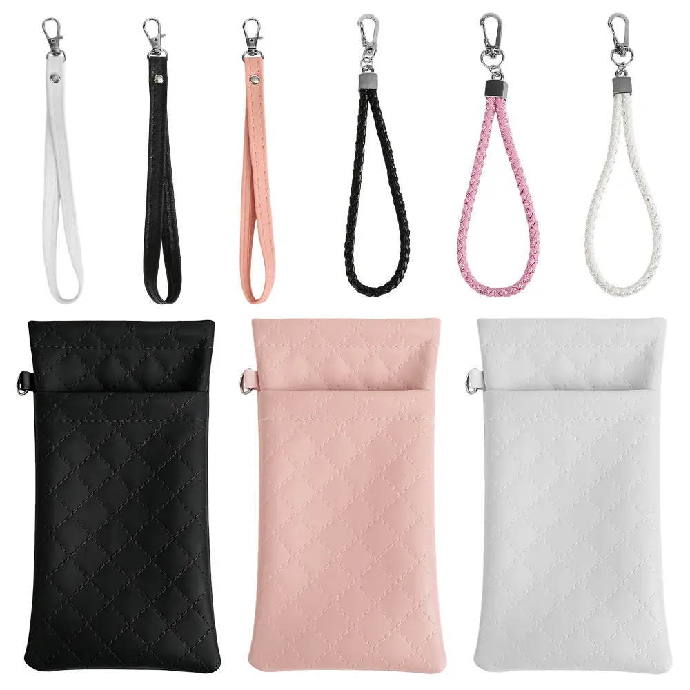 3 PCS Soft Eyeglass Pouch Cases with 3 PCS Replaceable Hanging Rope, Quilted Sunglasses Case with Slip-In Design, Travel Glasses Holder