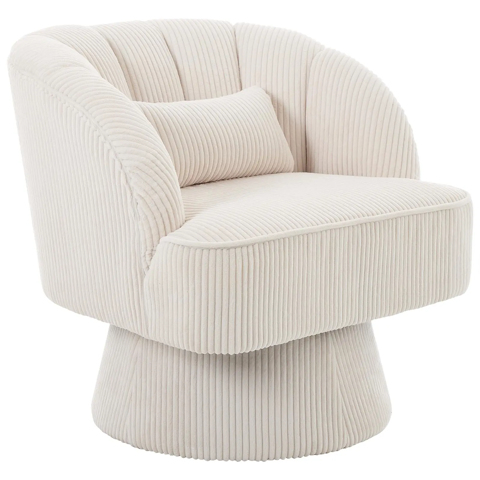 Garvee Plush Swivel Barrel Chair with Cloud-Like Padding, Modern Striped Backrest, and Round Upholstered Velvet Seat for Living Room Comfort and Style, Comfy Reading Chair, Fully Padded Chair