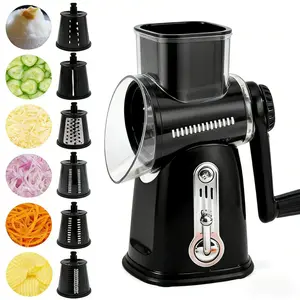 Rotary Food Cheese Grater with 6 Replaceable 18_10 Stainless Steel Blades, Strong Suction Base, Kitchen Utensils, Vegetable Slicer