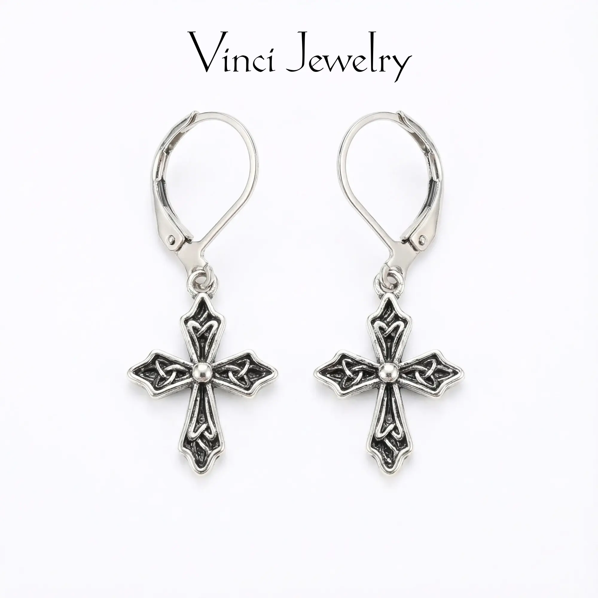 925 Vintage Cross Pendant Earrings with Celtic Knot Pattern Design, Unique Hoop Drop Earrings and Spiritual Protection Jewelry Gift for Women, Birthday Valentine's Day Gift, Daily Wear and Party Jewelry