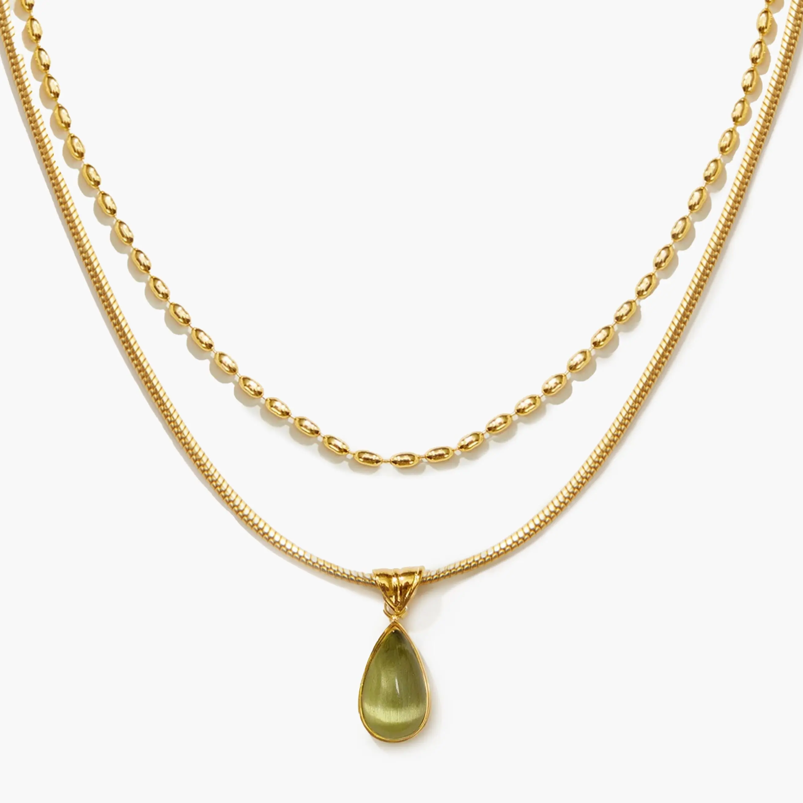 en route 18K Gold Plated Waterdrop Necklace Set in Gold, Waterproof & Tarnish-free with Liquid-Like Resin & Polished Metal Beads for Stacking, Urban Street-Chic Style #SpringStatements